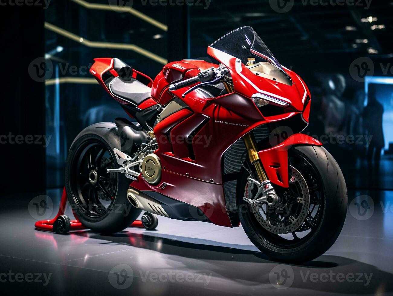 Ducati panigale v4 tentoonstelling. generatief ai foto