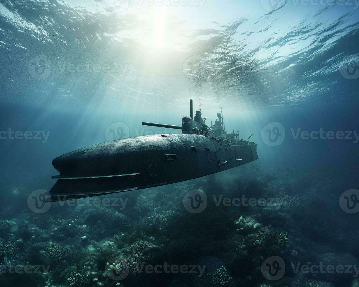 onderzeeër Aan wit achtergrond. generatief ai foto