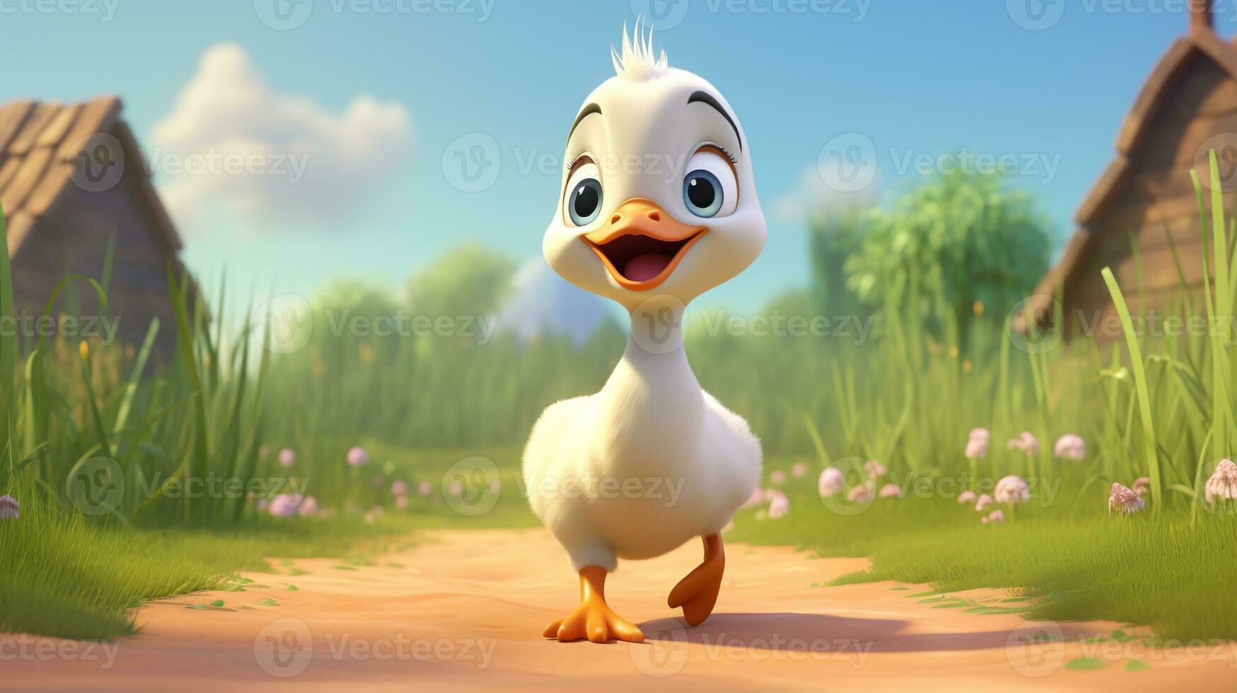 een schattig weinig gans in Disney tekenfilm stijl. generatief ai foto