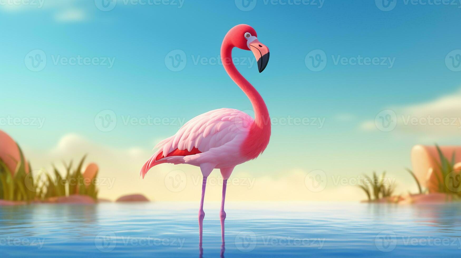 een schattig weinig flamingo in Disney tekenfilm stijl. generatief ai foto