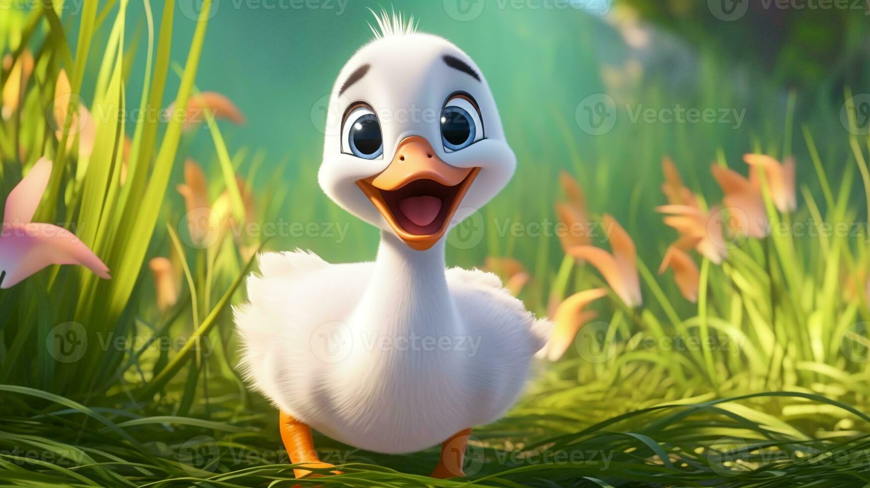 een schattig weinig gans in Disney tekenfilm stijl. generatief ai foto