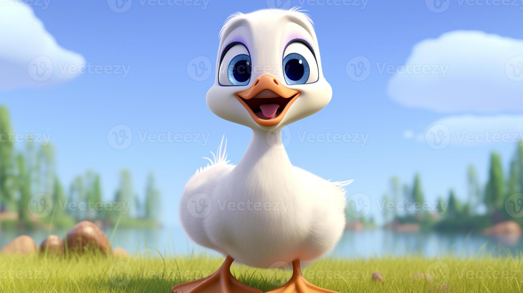 een schattig weinig gans in Disney tekenfilm stijl. generatief ai foto