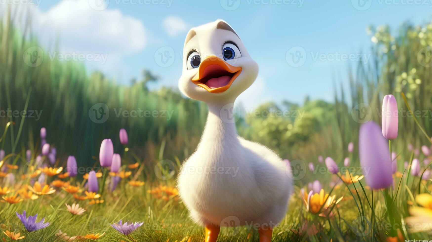 een schattig weinig gans in Disney tekenfilm stijl. generatief ai foto