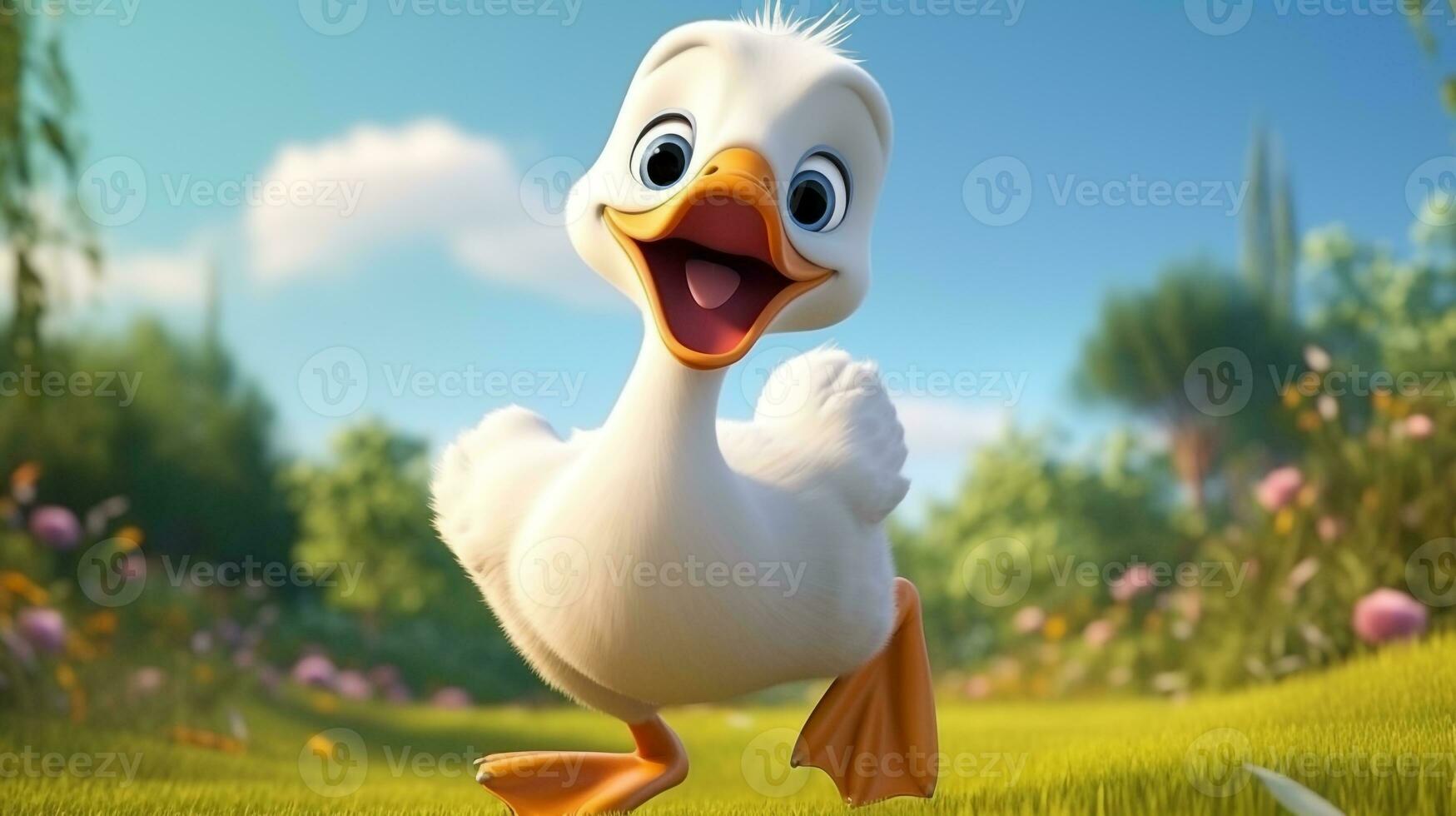 een schattig weinig gans in Disney tekenfilm stijl. generatief ai foto