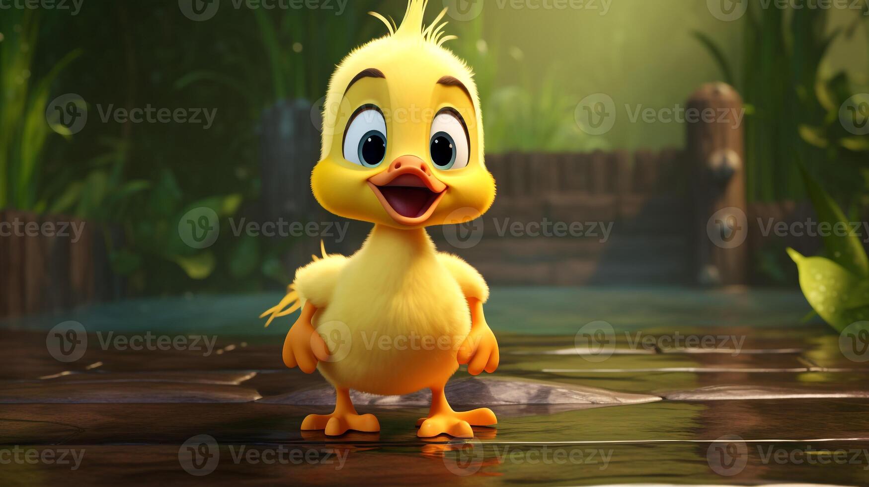 een schattig weinig eend in Disney tekenfilm stijl. generatief ai foto