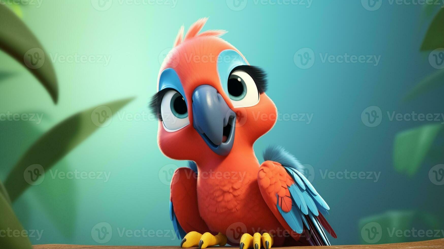 een schattig weinig papegaai in Disney tekenfilm stijl. generatief ai foto