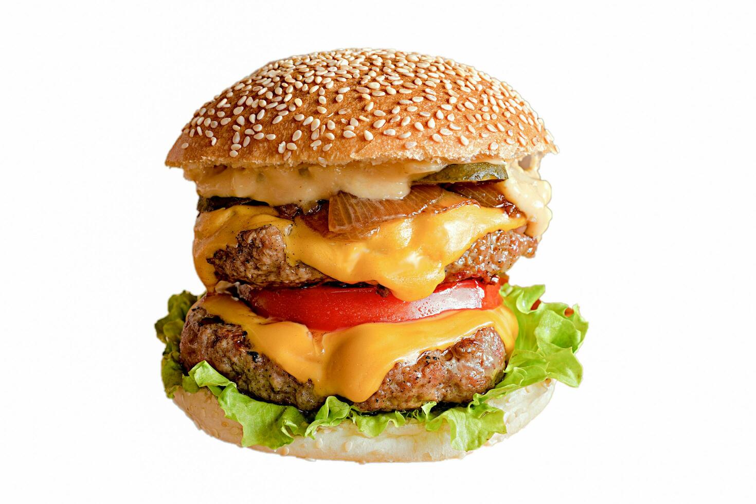 brommen hamburger, kaas hamburger, groente hamburger, Fast food, rundvlees hamburger, ui, brood, ketchup foto