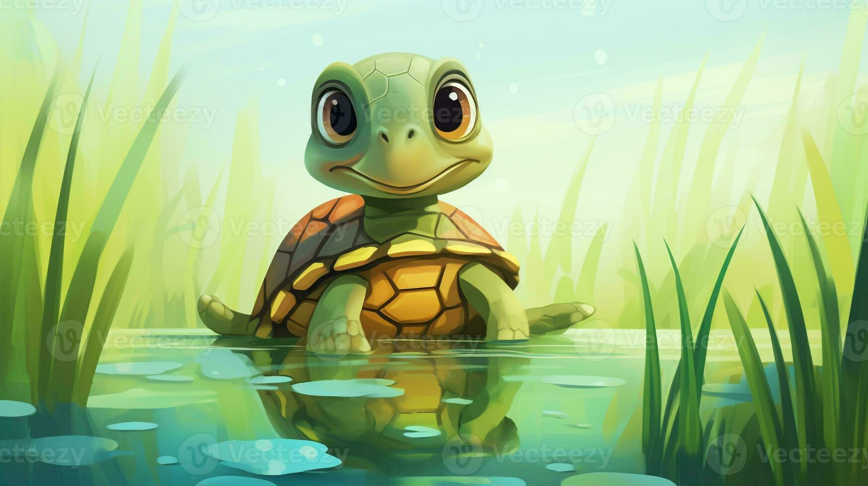 een schattig weinig schildpad in vector stijl. generatief ai foto