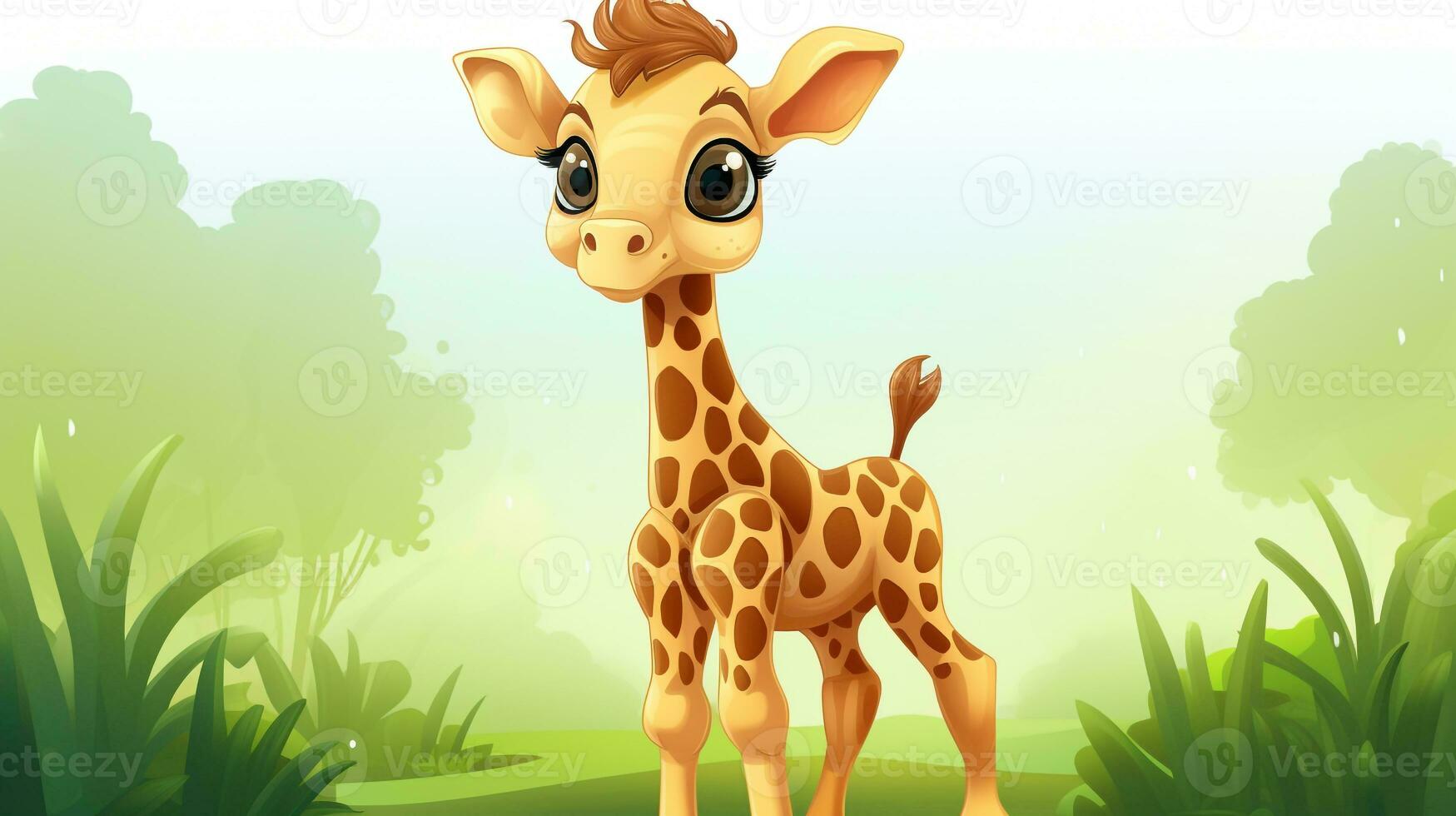 een schattig weinig giraffe in vector stijl. generatief ai foto