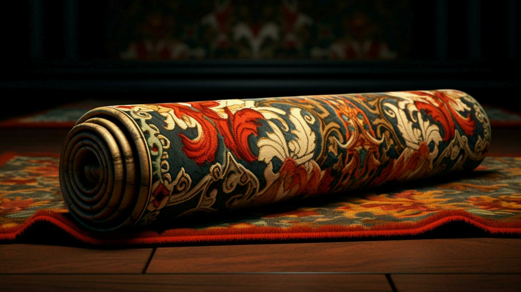 oude tapijt gerold omhoog overladen borduurwerk ontwerp foto