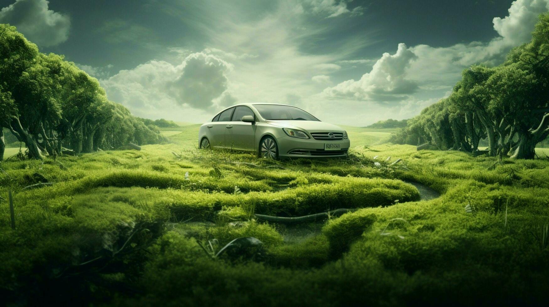 auto het rijden Aan groen gras omringd door natuur foto