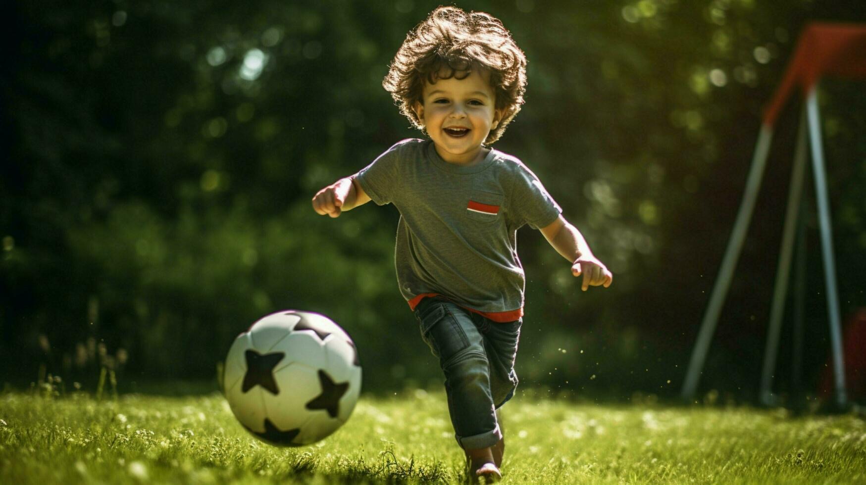 kind beoefenen voetbal vaardigheden genieten van buitenshuis werkzaamheid foto