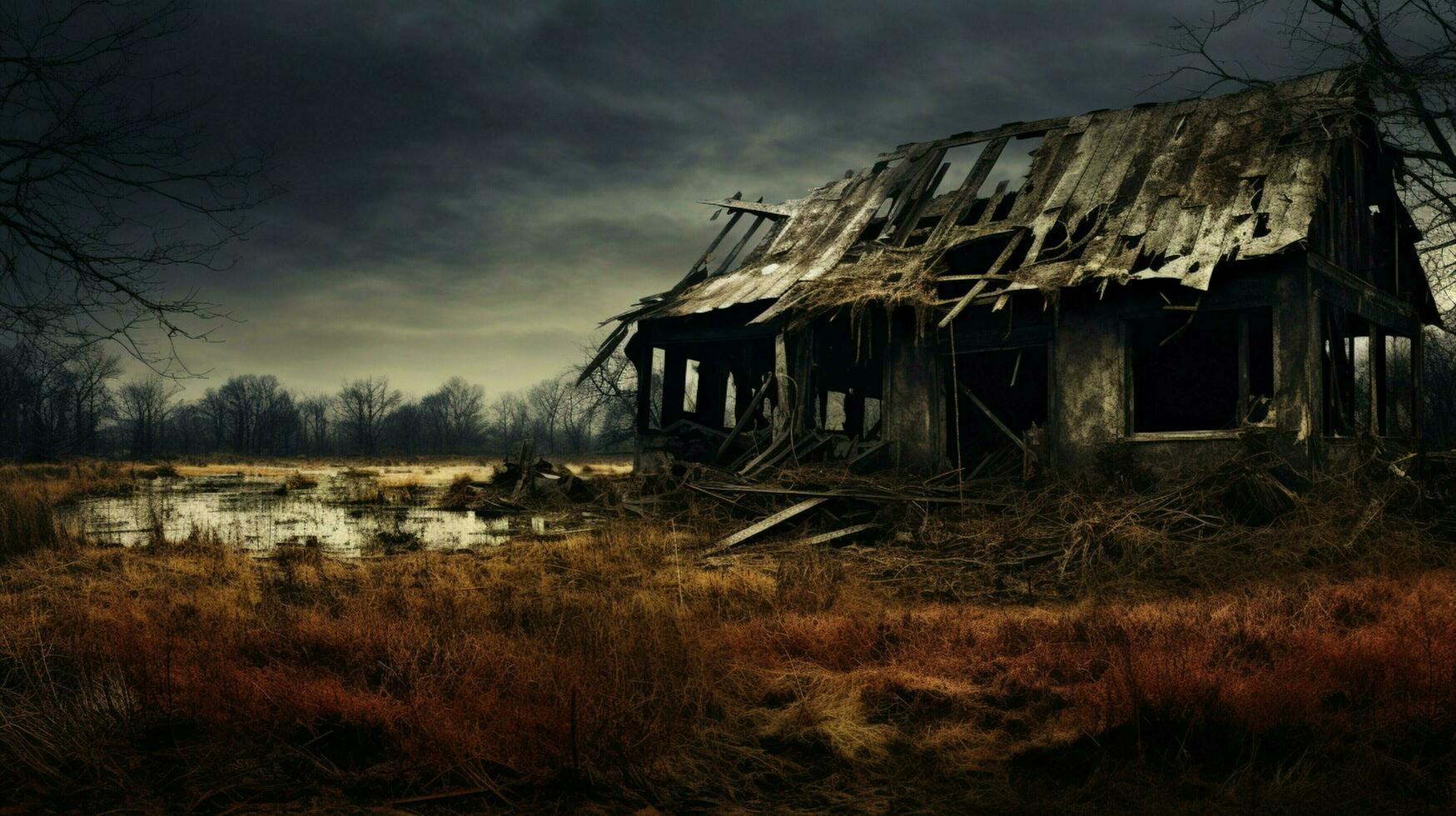 donker gebrandschilderd roestig grunge gebouw spookachtig verlaten ruine foto