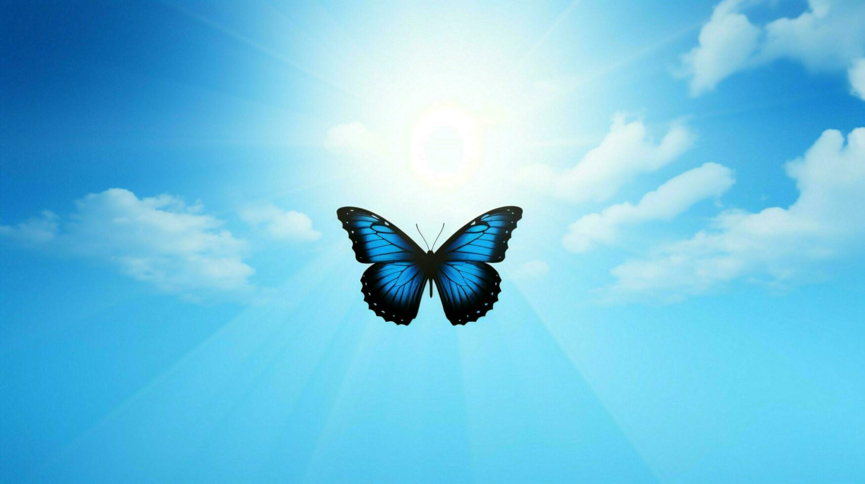 vliegend vlinder silhouet Aan blauw lucht backdrop foto