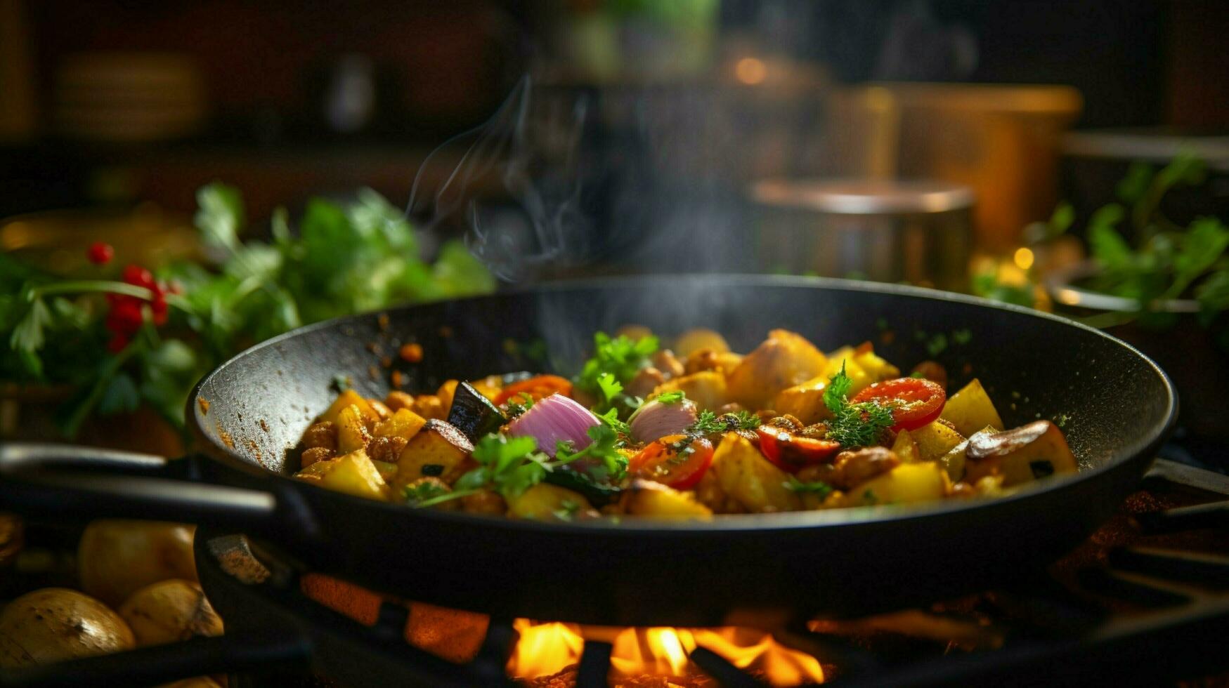 versheid en Gezondheid in een vegetarisch maaltijd gekookt binnenshuis foto