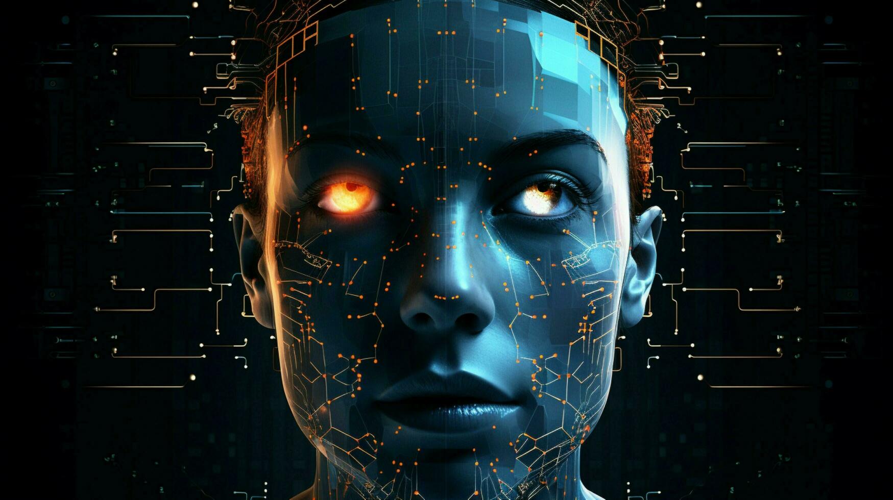 futuristische computer grafisch van gloeiend menselijk gezicht foto