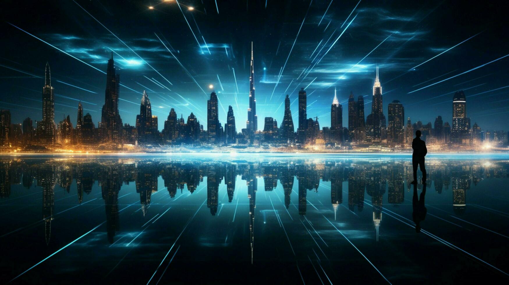 futuristische horizon gloeit in Dubai donker nacht foto