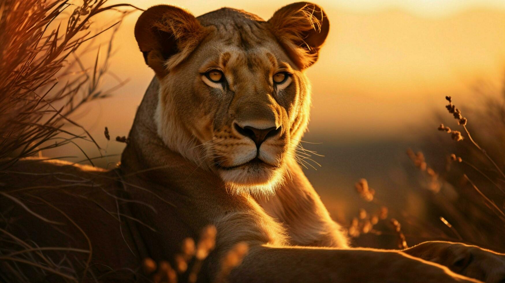 majestueus leeuwin in de Afrikaanse wildernis zonsondergang foto
