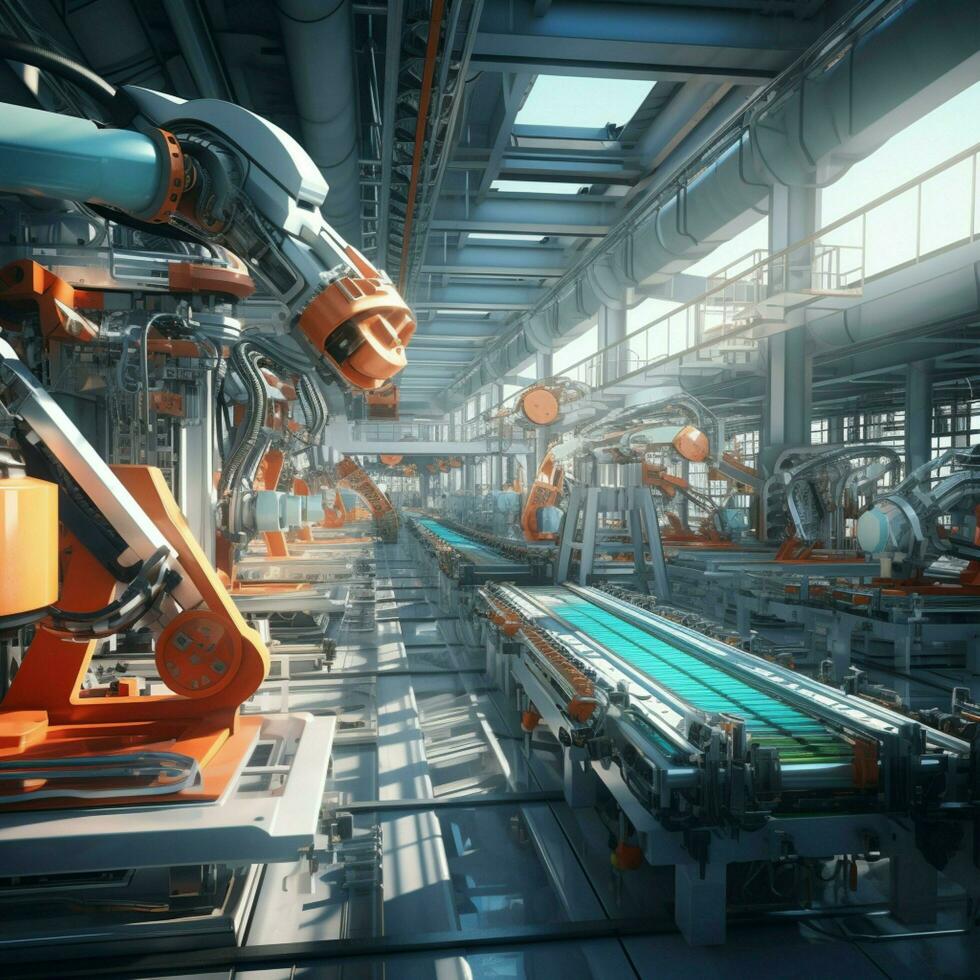 modern fabricage uitrusting in een futuristische fabriek foto