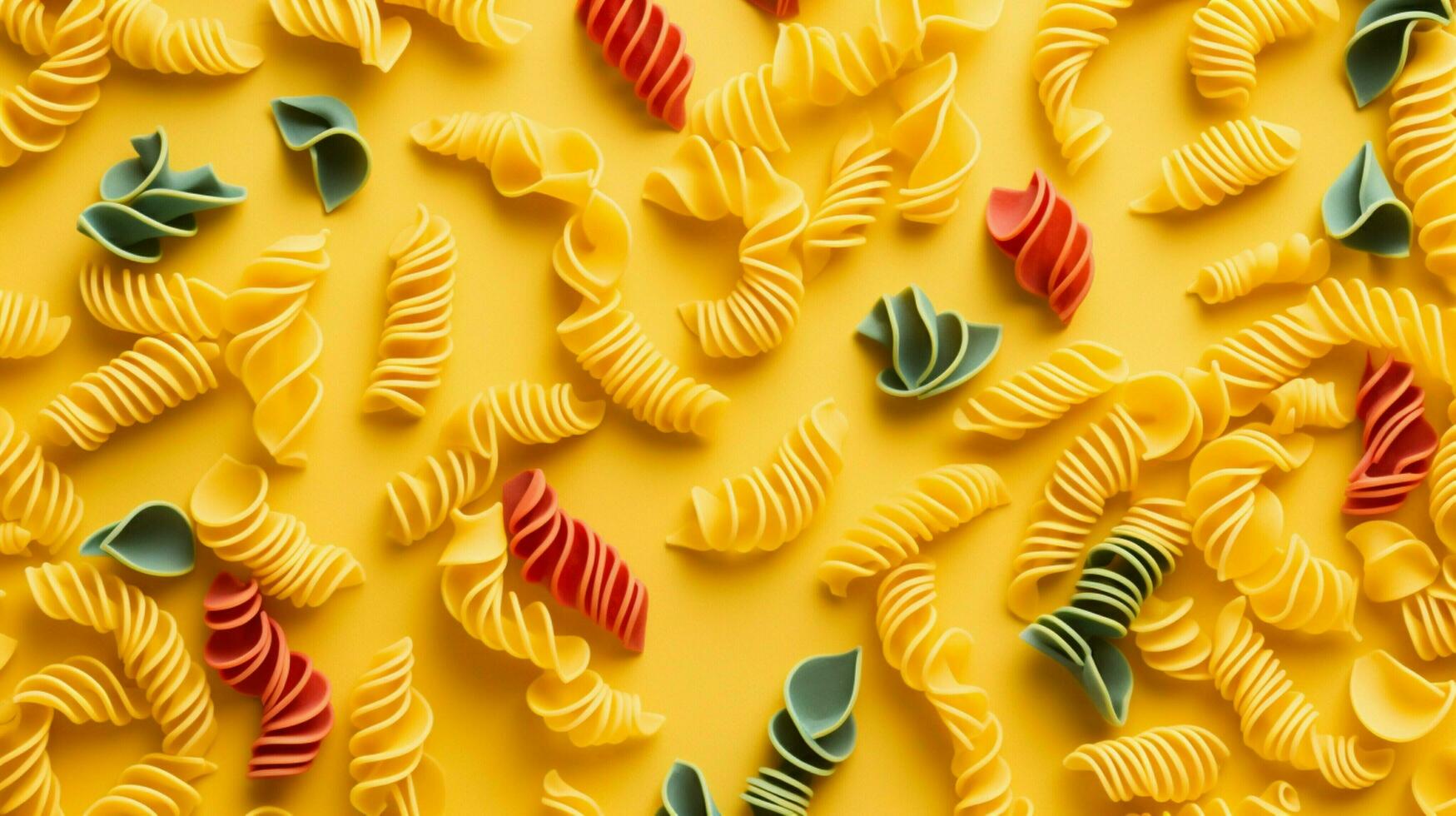 multi gekleurde pasta patroon Aan geel achtergrond foto