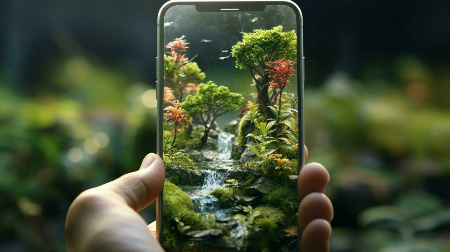 natuur tafereel in smartphone technologie dichtbij omhoog foto