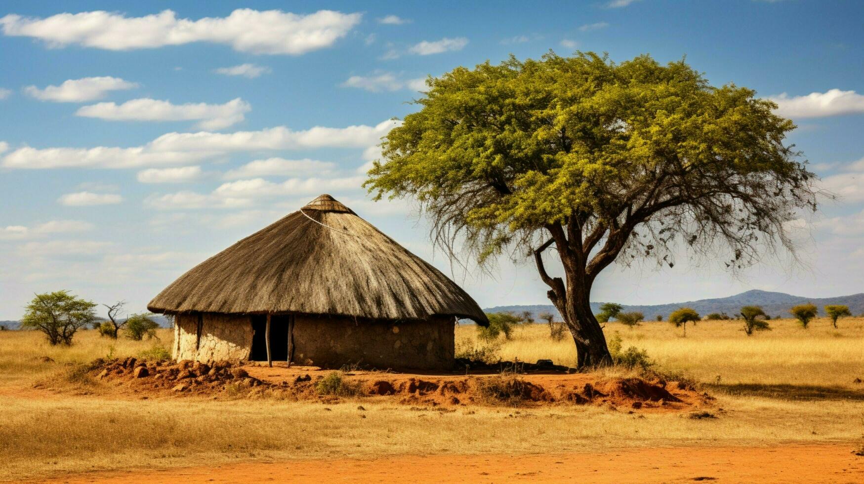 oud rieten dak huisje in Afrikaanse landschap foto