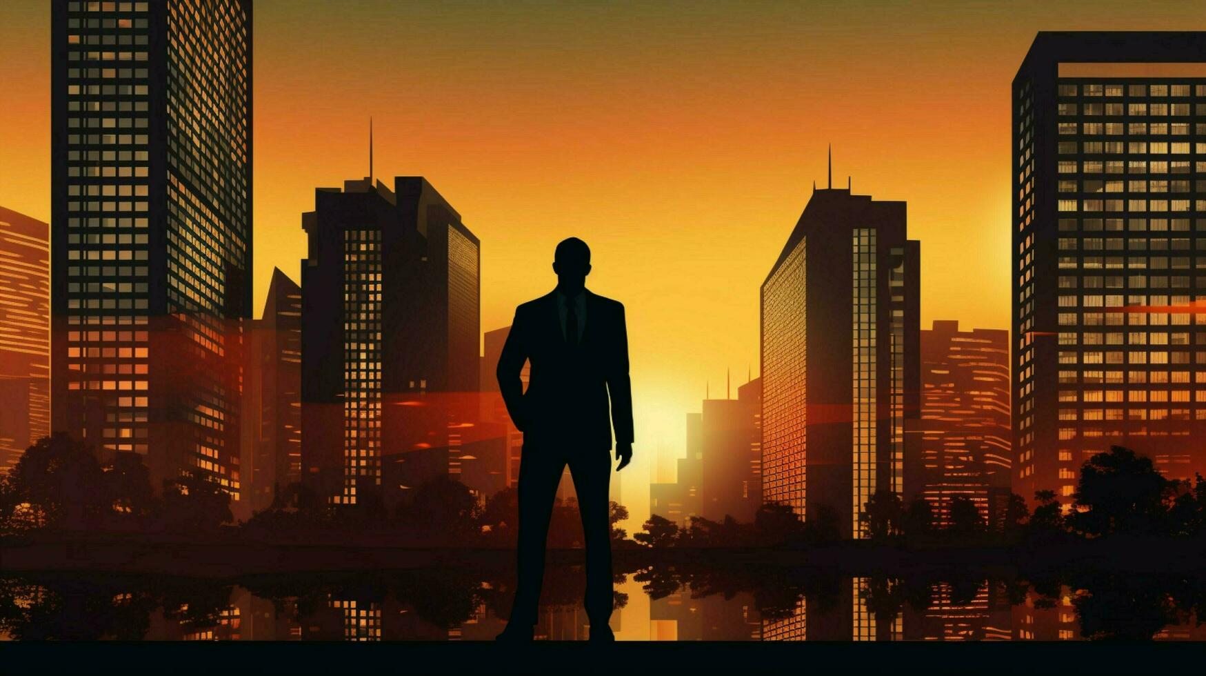 een zakenman staand in stad zonsondergang silhouet foto