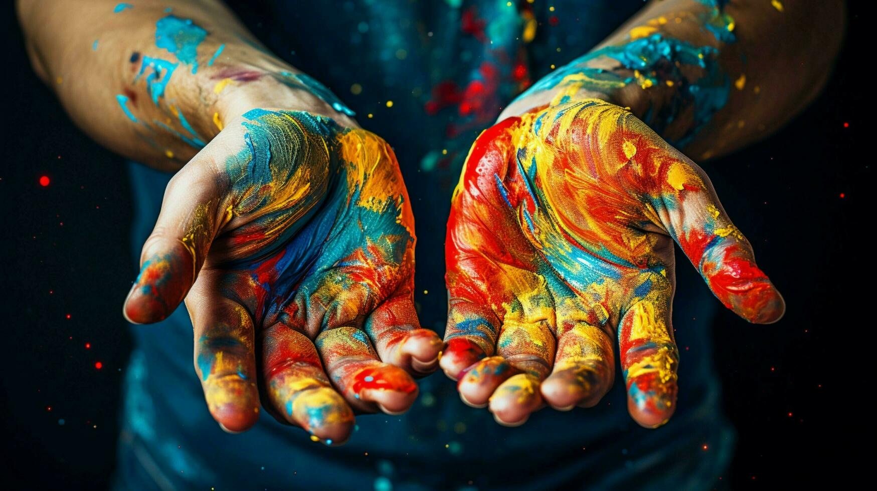 een persoon hand- schilderij kleurrijk abstract ontwerp foto