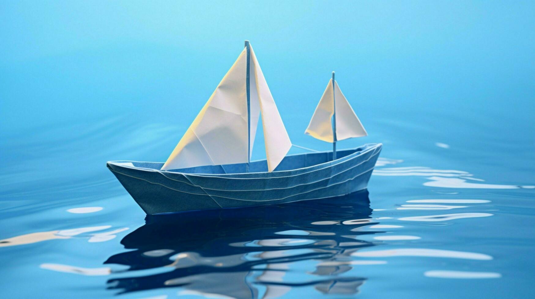 origami papier boot zeilen Aan blauw water een creatief reis foto