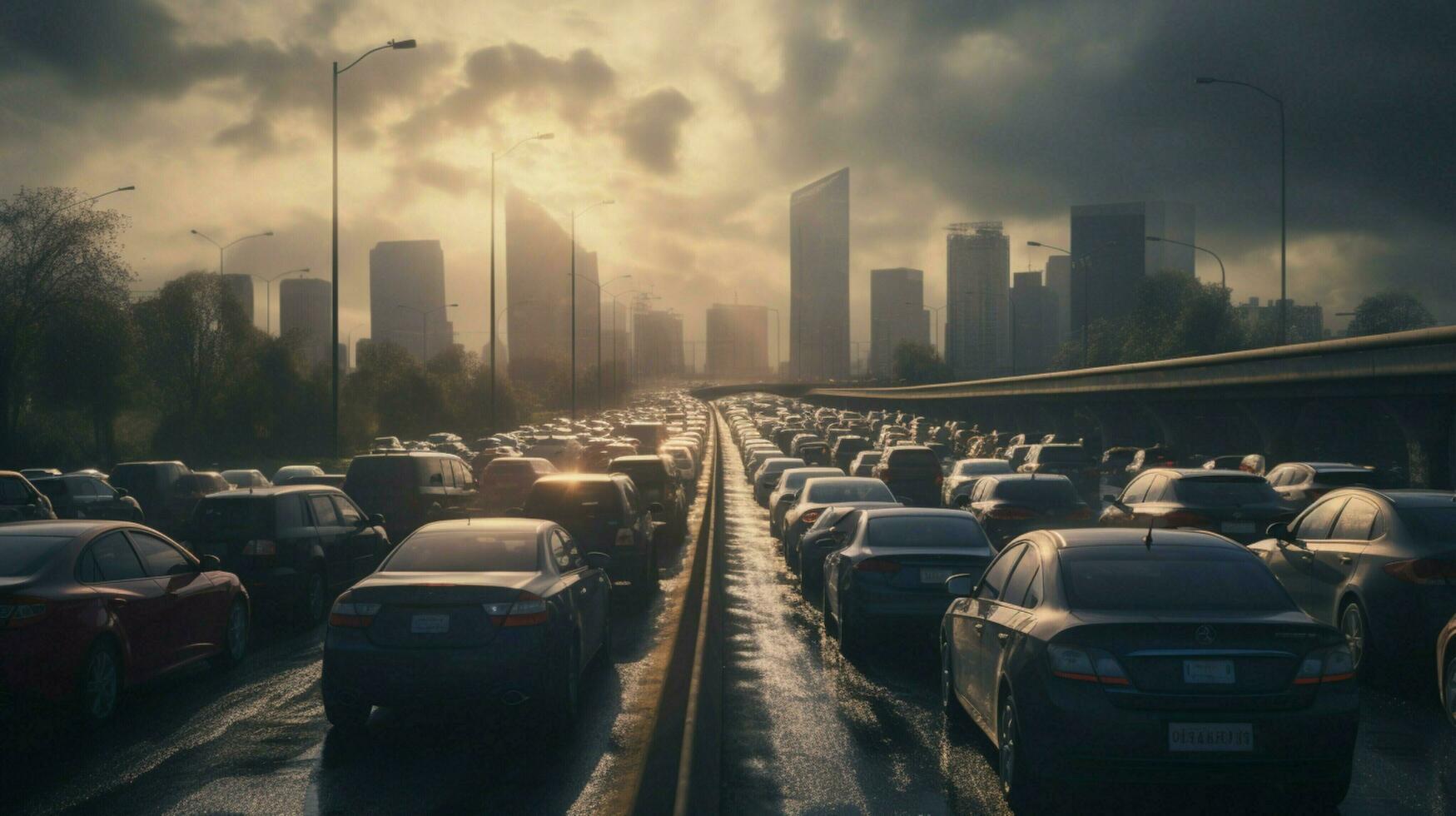 stormloop uur verkeer jam Aan meerdere rijbaan snelweg foto