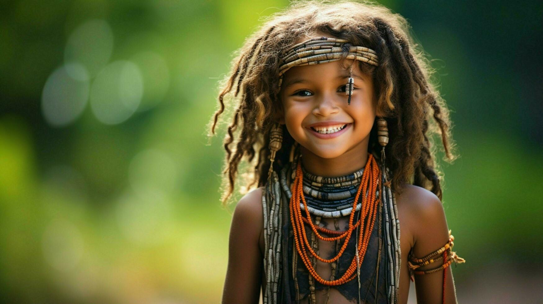 glimlachen inheems kind vervelend traditioneel ketting uit foto