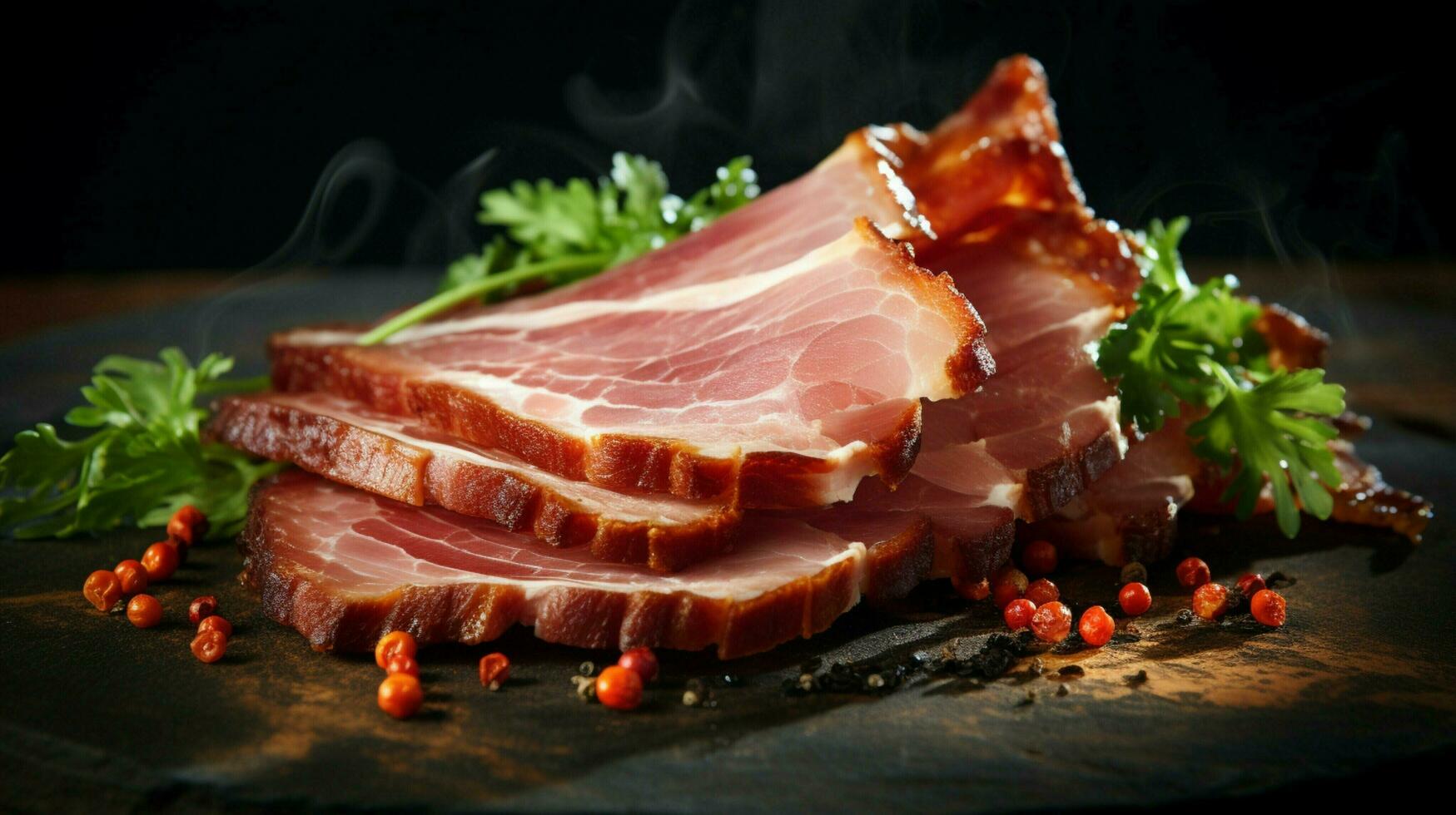 gerookt varkensvlees plak fijnproever delicatessen vers en ongezondheid foto