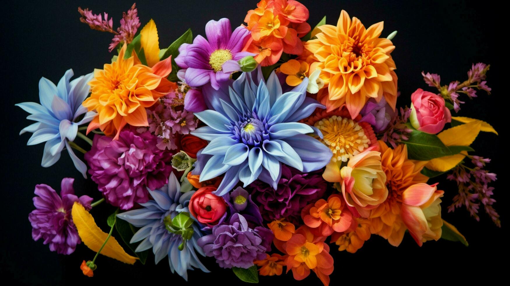 levendig boeket van multi gekleurde bloemen in natuur schoonheid foto