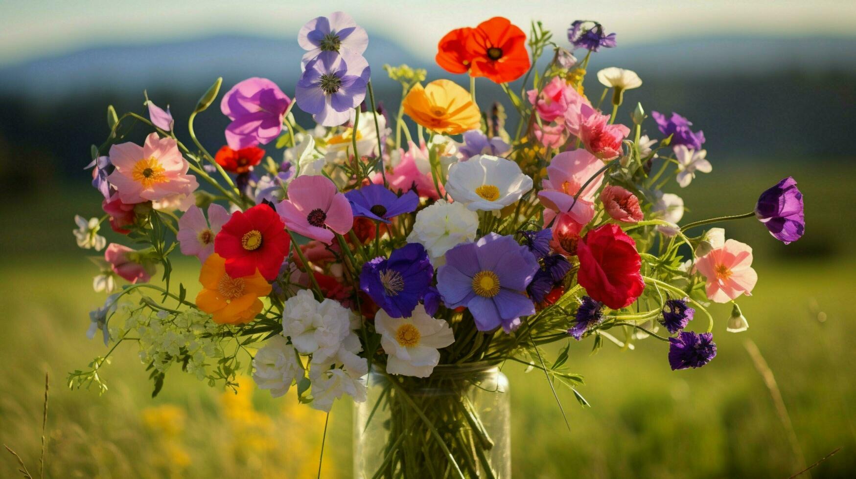 levendig wilde bloemen boeket brengt schoonheid naar onbeschaafd foto