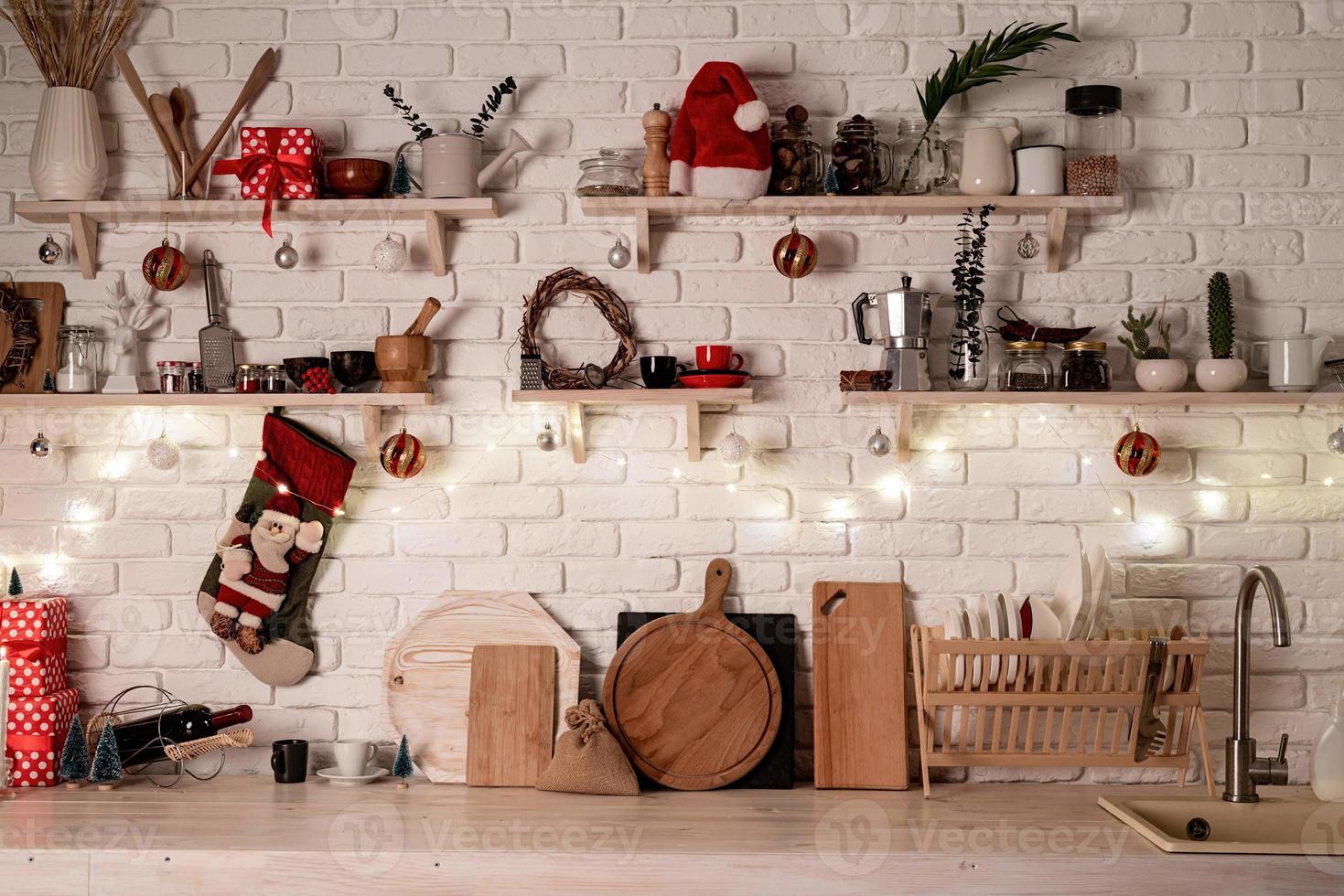 kerst keuken interieur ontwerp vooraanzicht foto