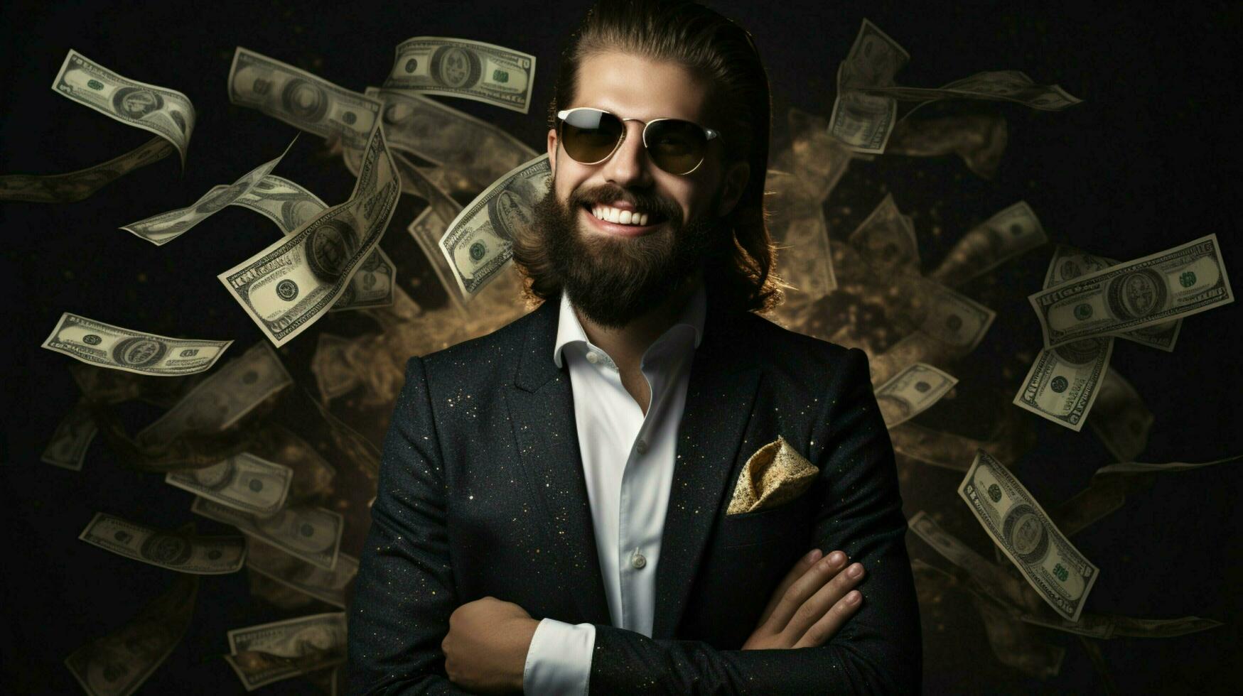 goed gekleed zakenman Holding valuta met vertrouwen foto