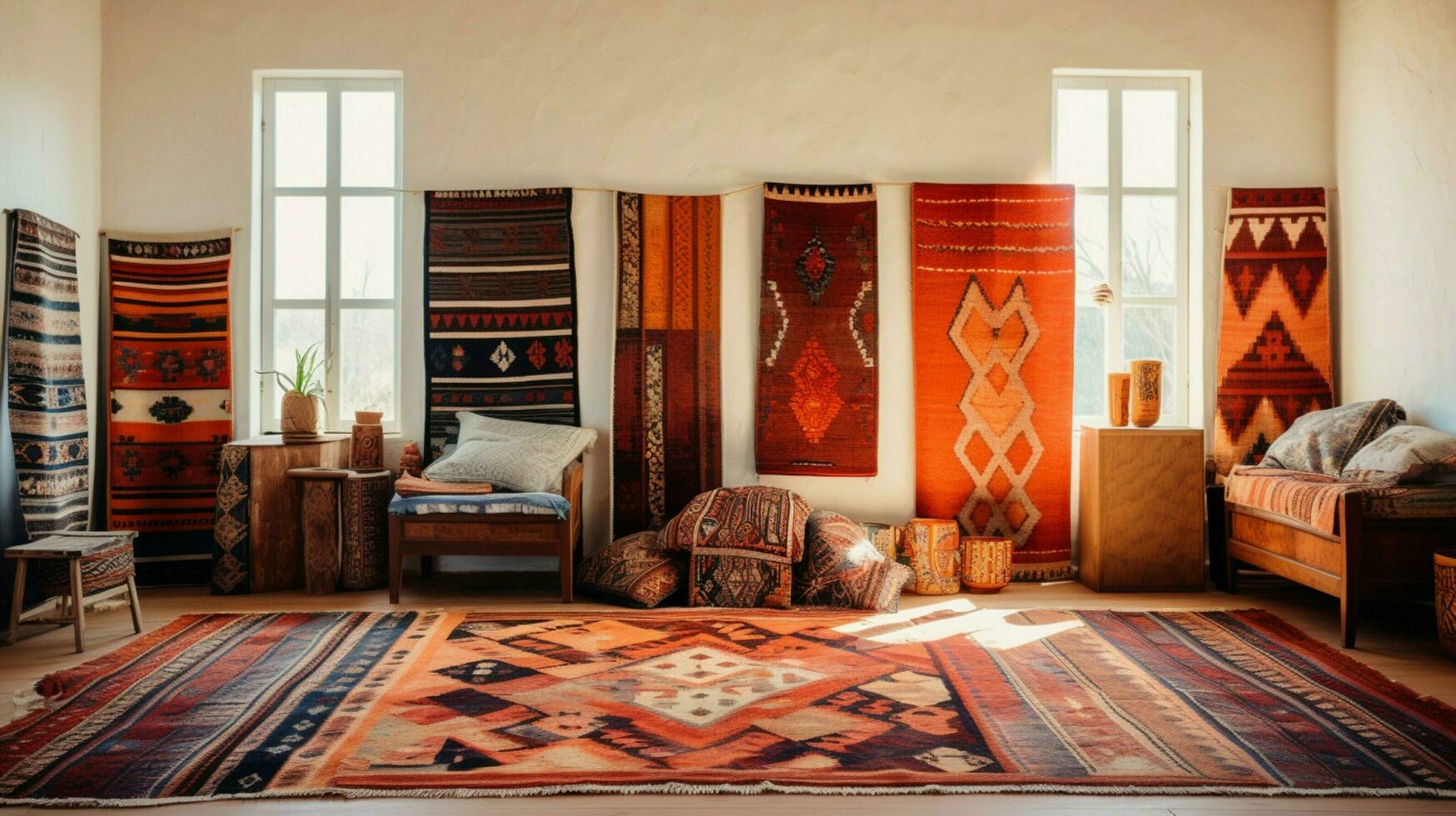 geweven kilim tapijt vitrines Turks textiel cultuur foto