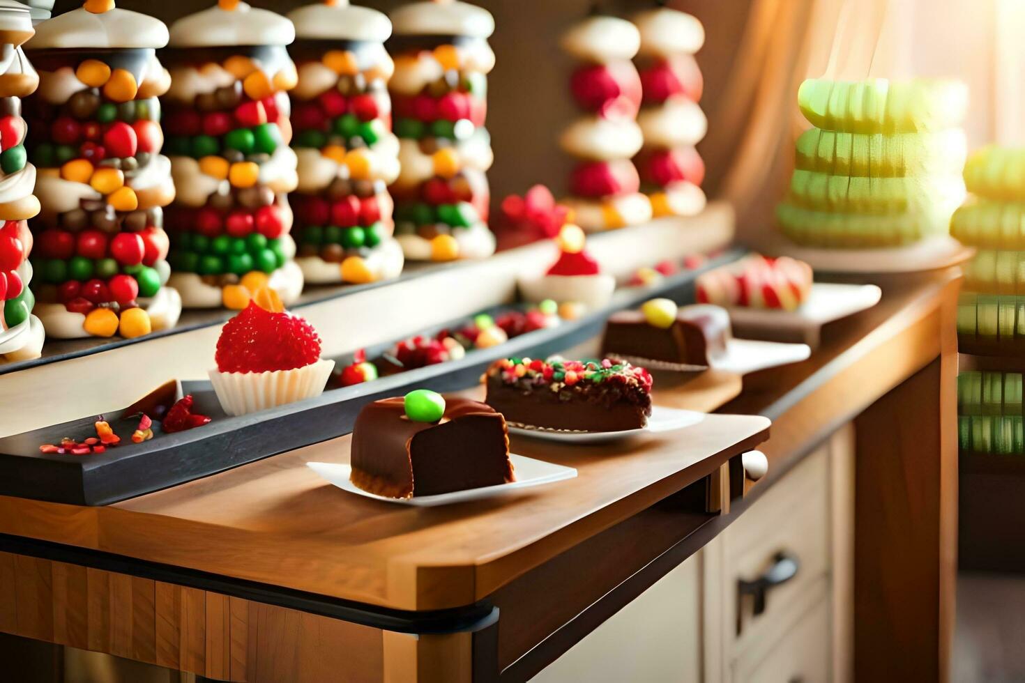 een buffet met veel verschillend types van desserts. ai-gegenereerd foto