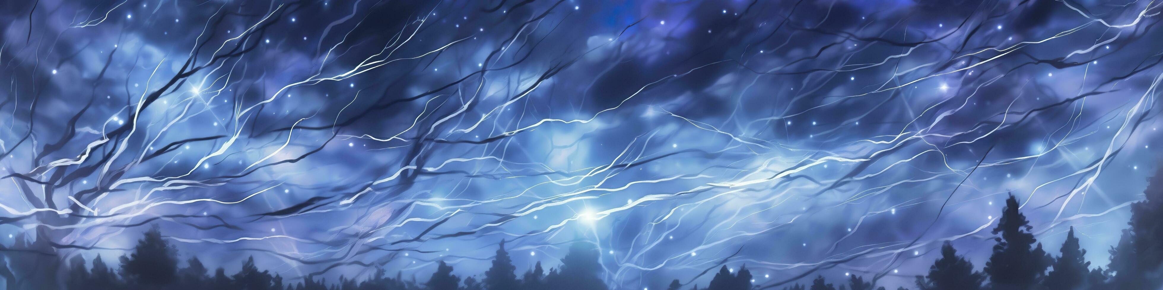 anime horizontaal blauw bliksem achtergrond. anime tekenfilm licht kleuren. generatief ai foto