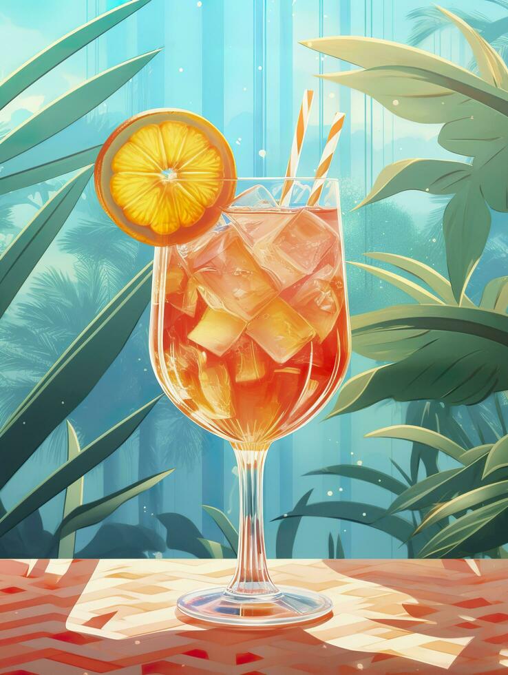 aperol spritz zomer drinken in glas met schaduwen, tropisch achtergrond. generatief ai foto