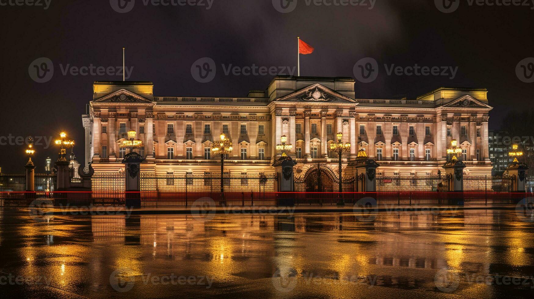 nacht visie van Buckingham paleis. generatief ai foto