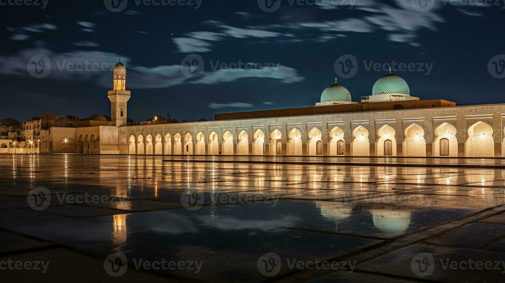 nacht visie van Super goed moskee van kairouan. generatief ai foto