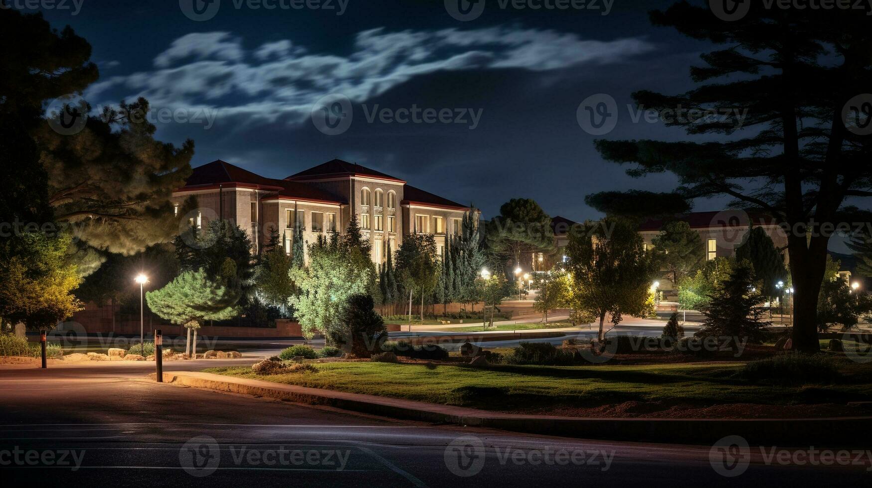 nacht visie van ifrane Universiteit. generatief ai foto