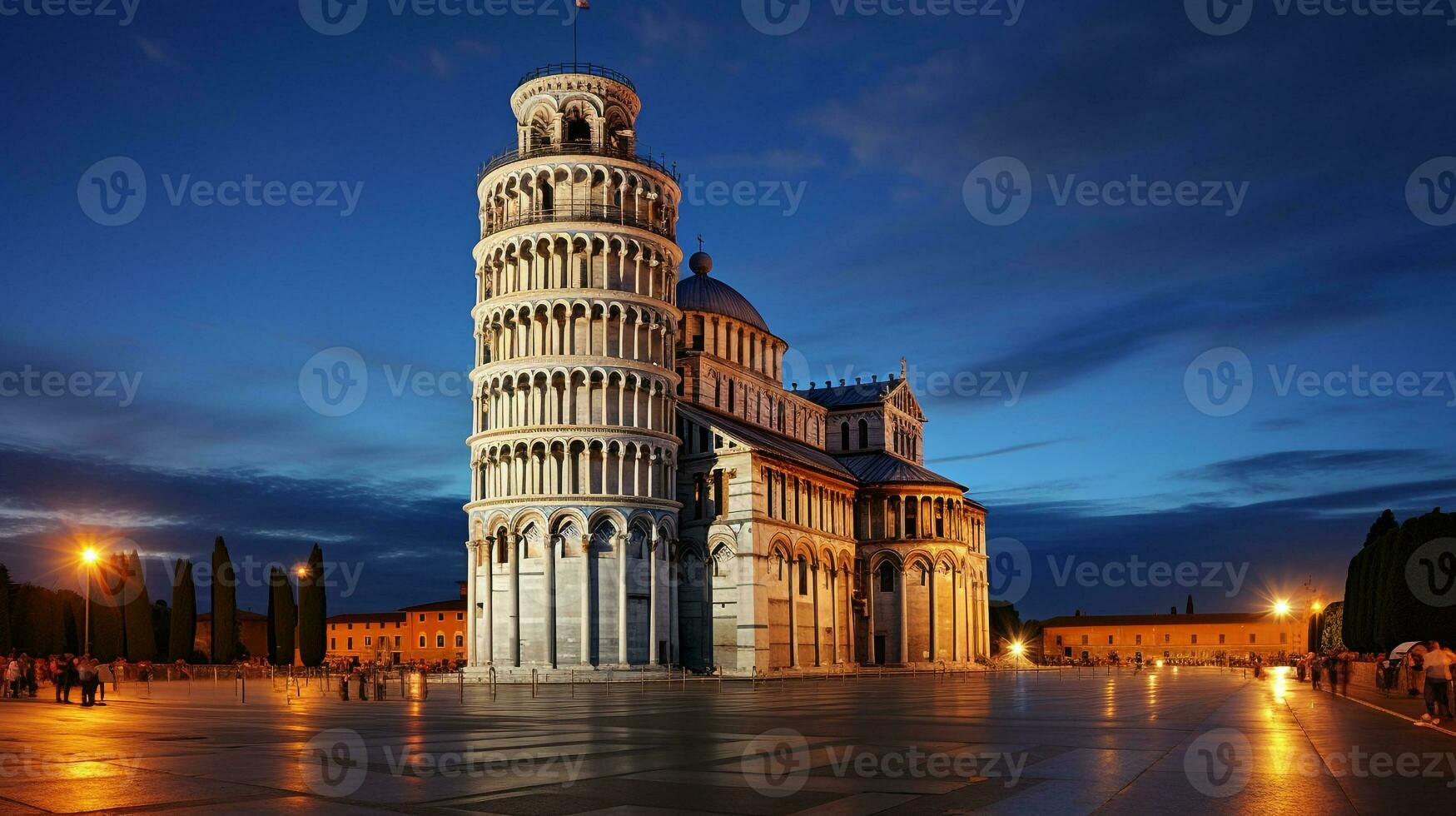 nacht visie van leunend toren van pisa. generatief ai foto