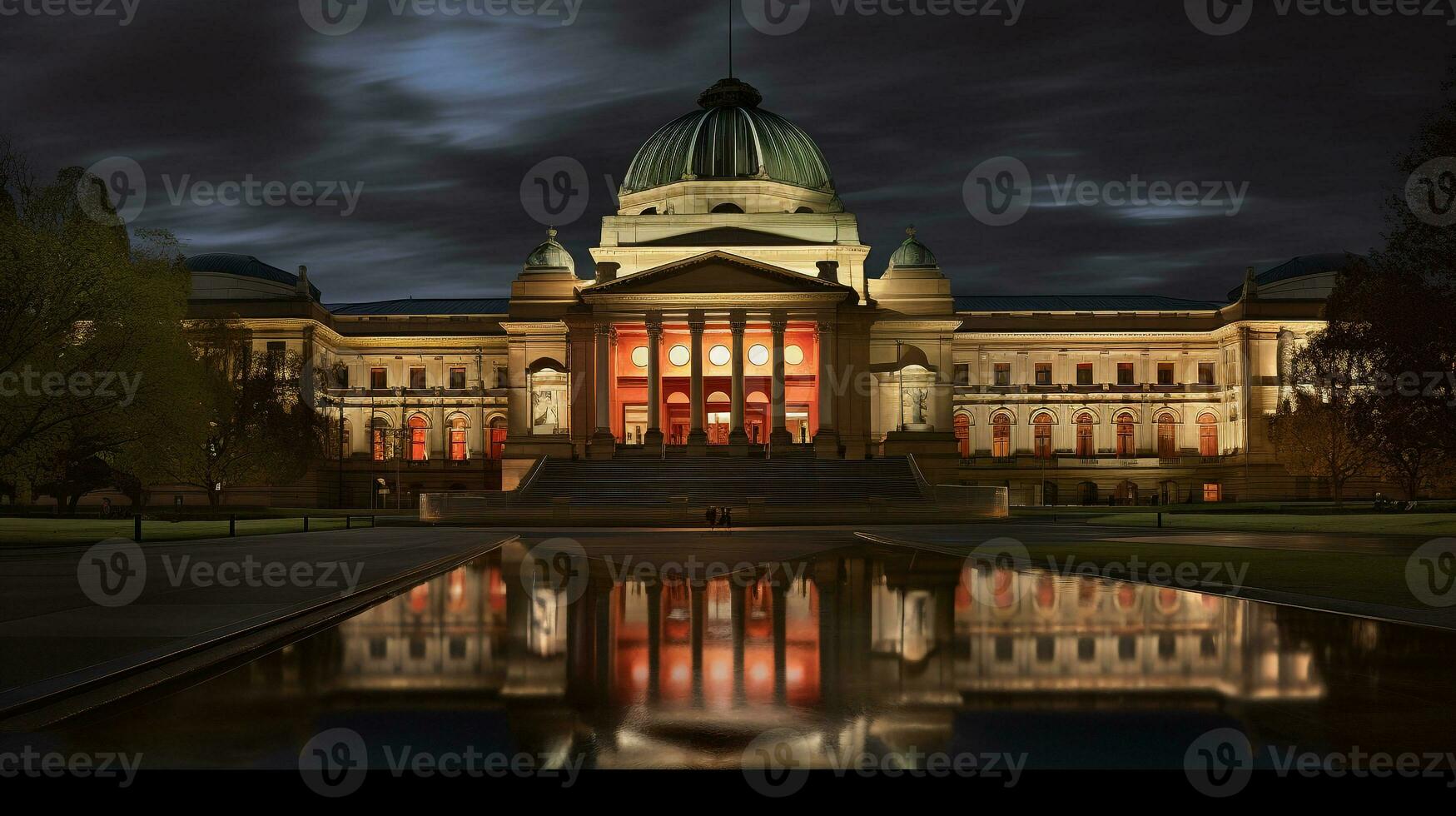 nacht visie van nationaal galerij van Victoria. generatief ai foto