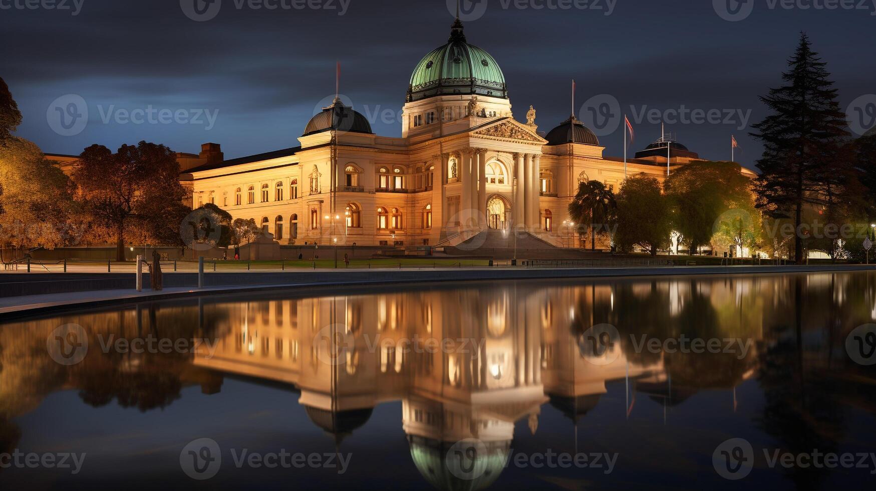 nacht visie van nationaal galerij van Victoria. generatief ai foto