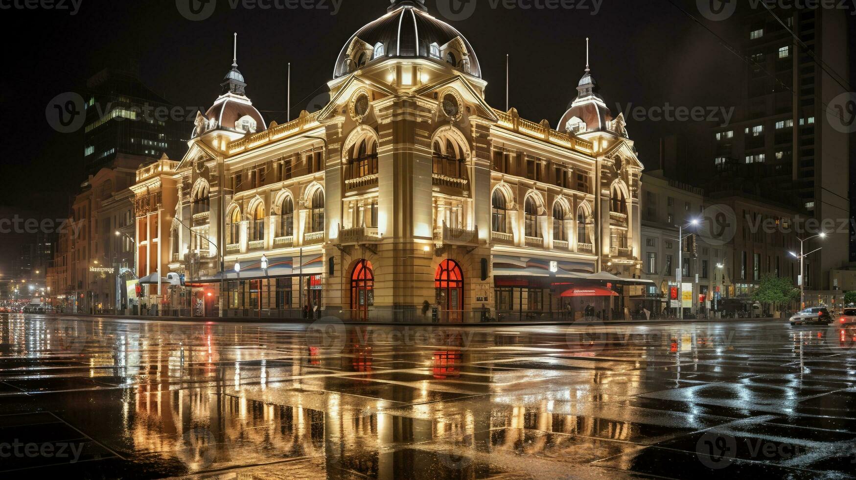 nacht visie van koningin Victoria gebouw. generatief ai foto