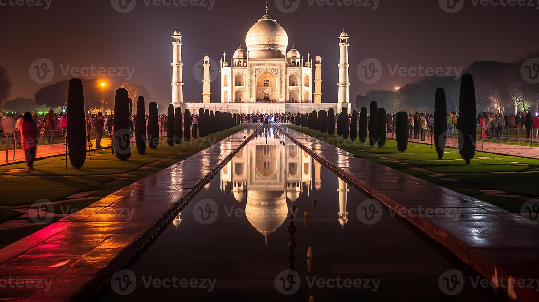 nacht visie van de taj mahal. generatief ai foto