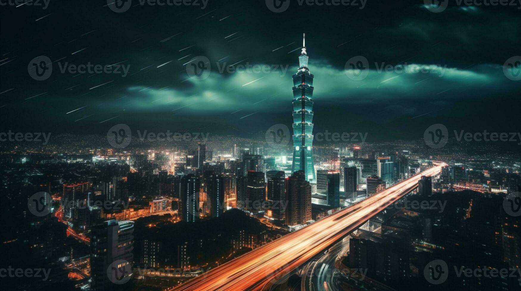 nacht visie van Taipei 101. generatief ai foto