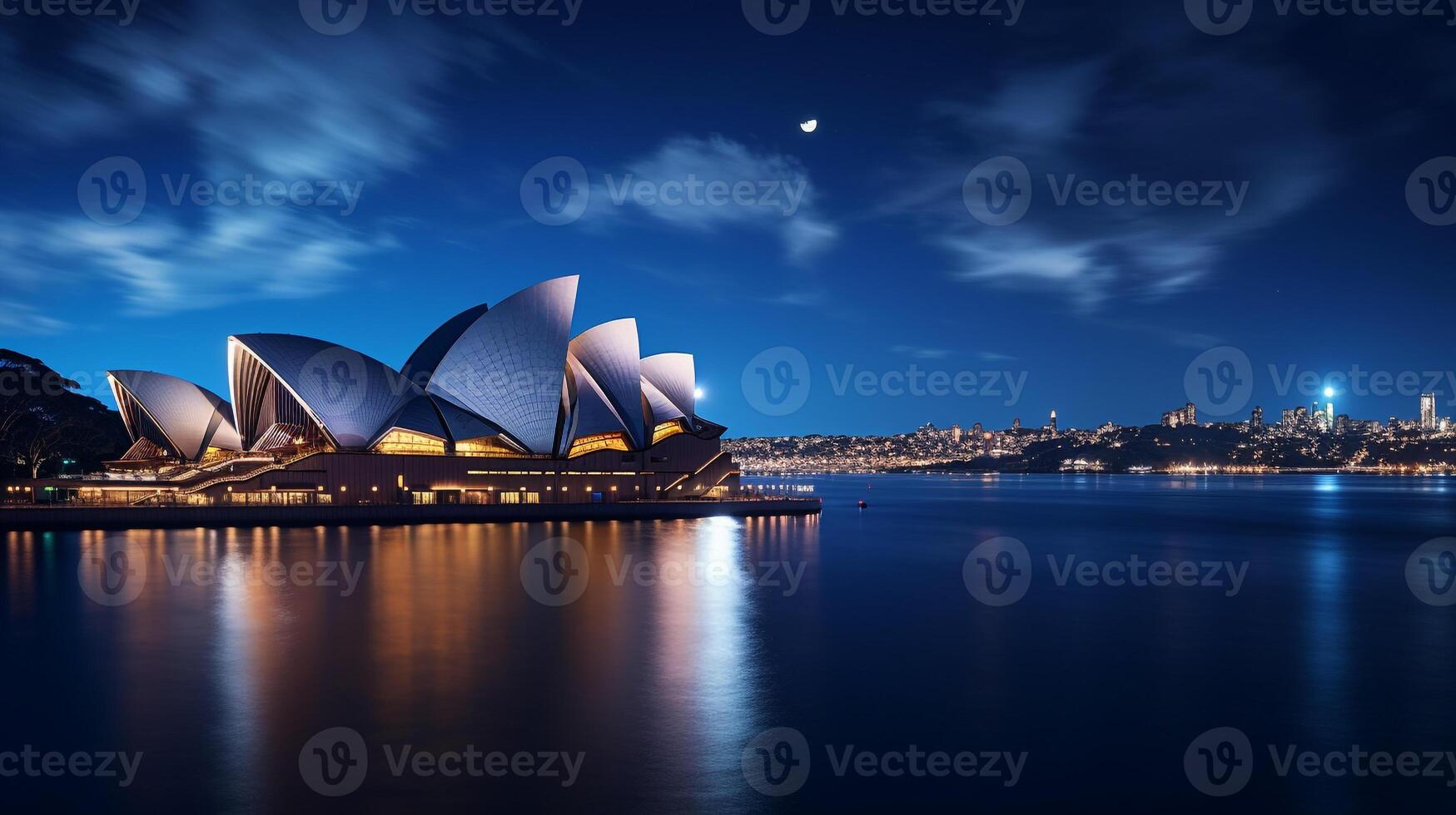 nacht visie van Sydney opera huis. generatief ai foto